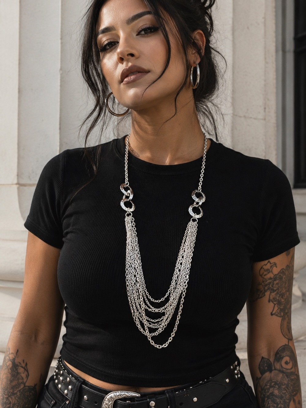 Silver Waterfall Chain Statement Necklace
